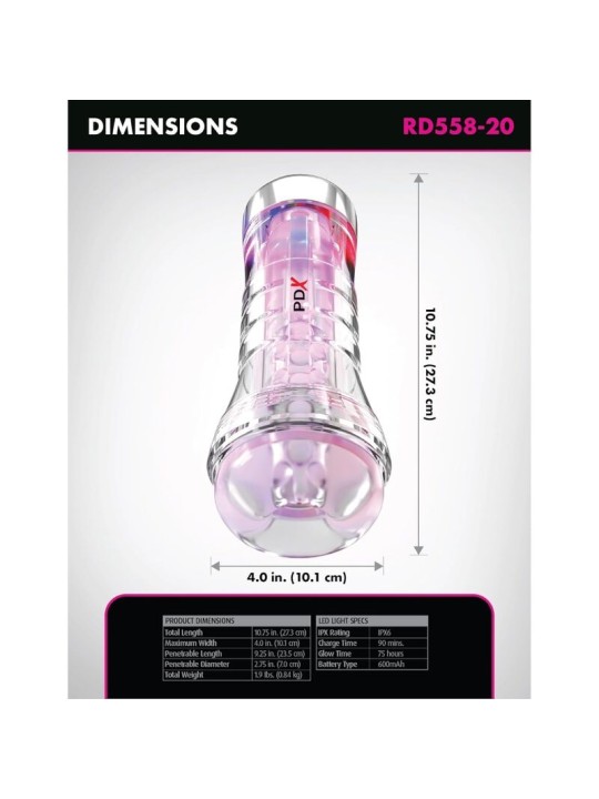 PDX ELITE - VIEWTUBE XXL LED TRANSPARENT STROKER 27,3 CM