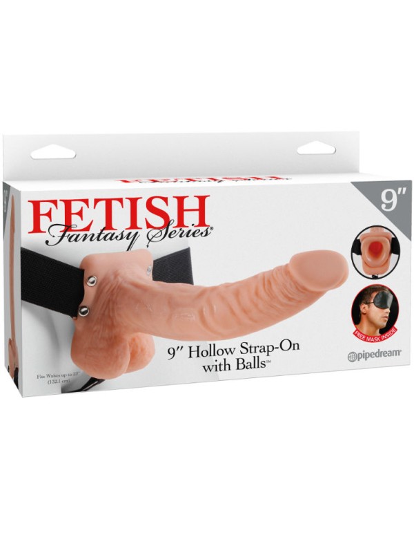 FETISH FANTASY SERIES - 9 HOLLOW STRAP-ON WITH BALLS 22.9CM NATURAL