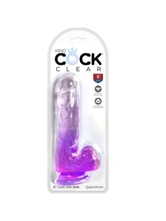 KING COCK - CLEAR PENE REALÍSTICO CON TESTÍCULOS 13.5 CM MORADO