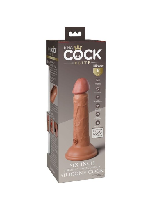 KING COCK - ÉLITE DILDO REALÍSTICO VIBRADOR & SILICONA 15.2 CM CARAMEL