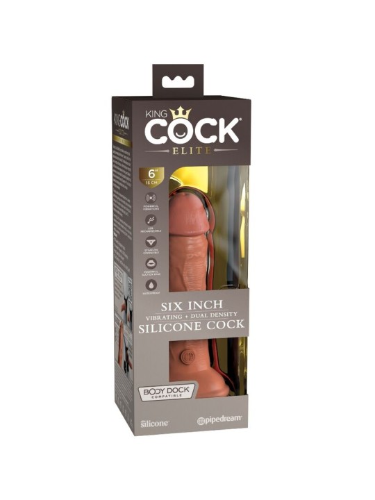 KING COCK - ELITE GODE RÉALISTE VIBRANT & SILICONE 15.2 CM CARAMEL