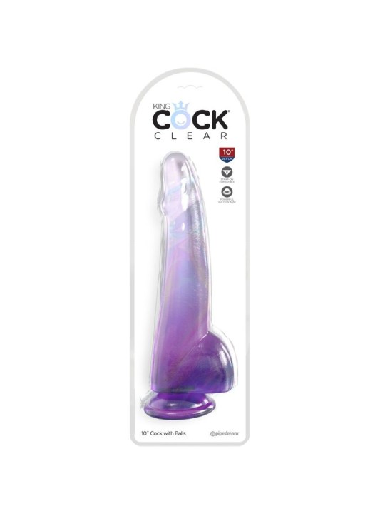 KING COCK - CLEAR DILDO CON TESTÍCULOS 19 CM MORADO