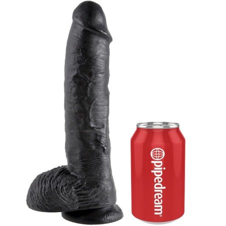 KING COCK - DILDO PRETO COM BOLAS 25.4 CM