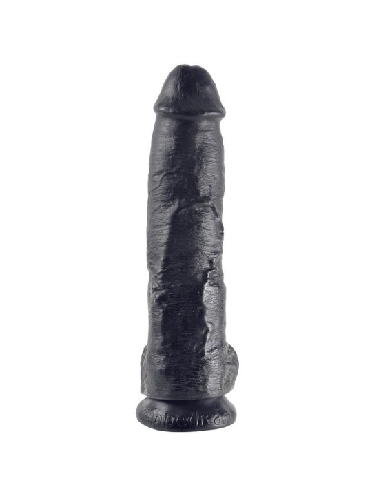 KING COCK - DILDO PRETO COM BOLAS 25.4 CM