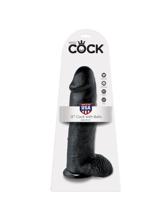KING COCK - DILDO BLACK WITH BALLS 30.48 CM