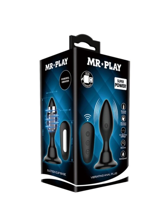 MR PLAY - PLUG ANAL CON VIBRACIÓN NEGRO CONTROL REMOTO