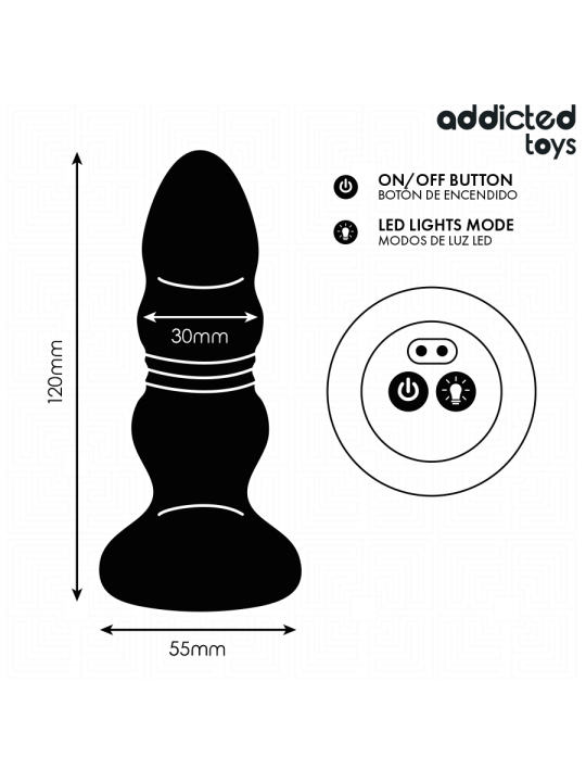 ADDICTED TOYS - THRUSTING VIBRATING ANAL PLUG, LED LIGHT REMOTE CONTRO