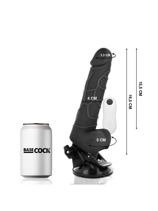 BASECOCK - VIBRADOR REALÍSTICO CONTROL REMOTO NEGRO CON TESTÍCULOS 19.