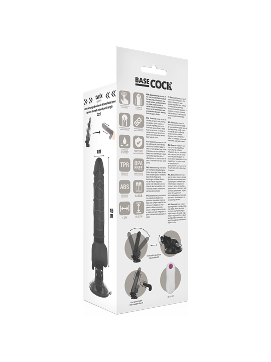 BASECOCK - VIBRADOR REALÍSTICO CONTROL REMOTO NEGRO CON TESTÍCULOS 19.