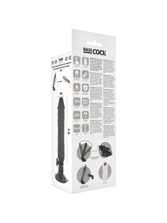 BASECOCK - REALISTISCHER VIBRATOR MIT FERNBEDIENUNG SCHWARZ 20 CM -O- 