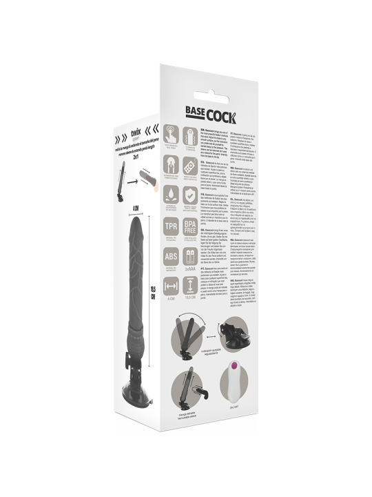 BASECOCK - VIBRADOR DE CONTROLE REMOTO REALISTA PRETO 19.5 CM -O- 4 CM