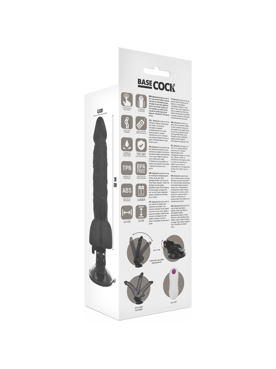 BASECOCK - VIBRADOR REALÍSTICO ARTICULABLE CONTROL REMOTO NEGRO 20 CM 