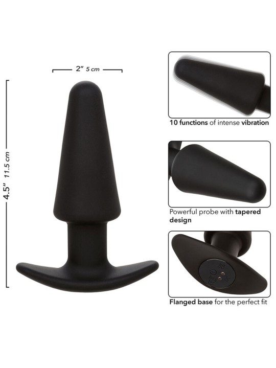 CALEXOTICS - ROCK BOTTOM PLUG ANAL CÔNICO 10 VIBRAÇÕES SILICONE PRETO