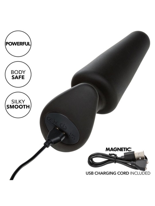 CALEXOTICS - ROCK BOTTOM PLUG ANAL CÔNICO 10 VIBRAÇÕES SILICONE PRETO
