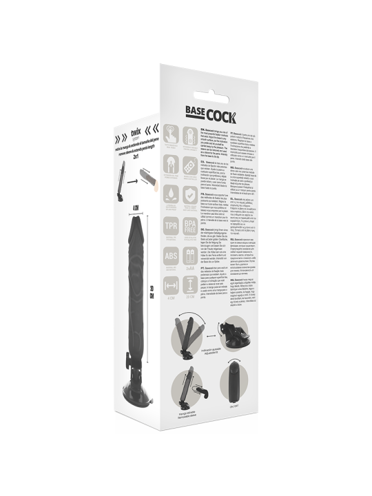 BASECOCK - VIBRATEUR RÉALISTE TÉLÉCOMMANDE NOIR 20 CM -O- 4 CM