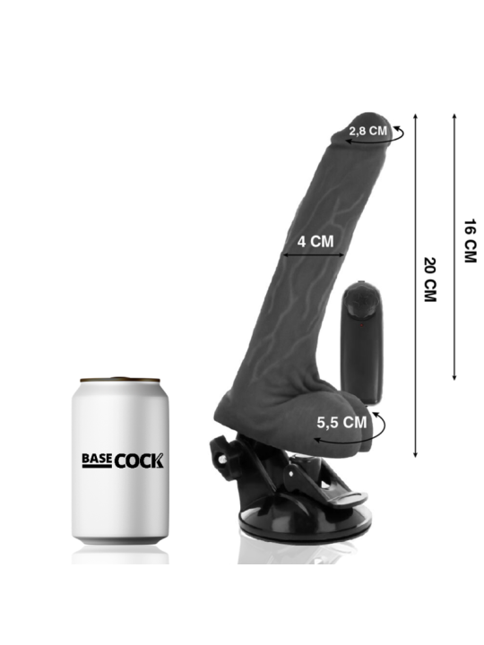 BASECOCK - VIBRADOR REALÍSTICO DE CONTROLE REMOTO PRETO COM TESTÍCULOS