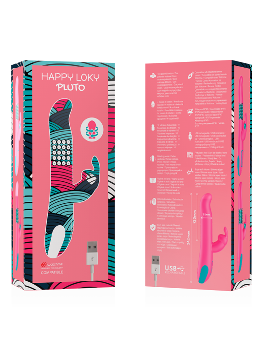HAPPY LOKY - PLUTO VIBRATORE RABBIT E ROTATORE + TELECOMANDO WATCHME