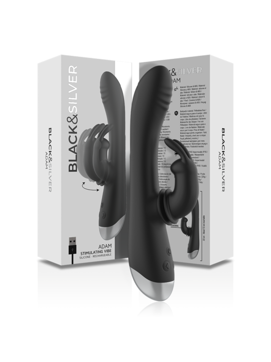 BLACK&SILVER - DJ. ADAM RECHARGEABLE SILICONE RABBIT STIMULATOR BLACK