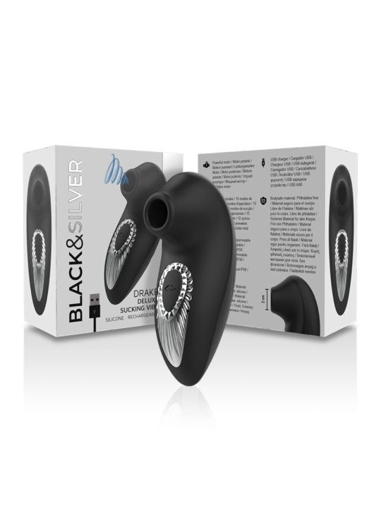 BLACK&SILVER - DRAKE DELUXE SUCKING VIBE RECHARGEABLE SILICONE NOIR
