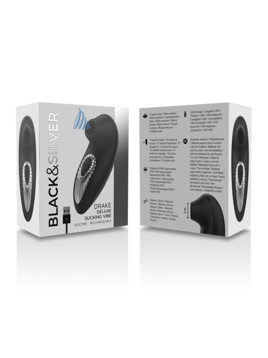 BLACK&SILVER - DRAKE DELUXE SUCKING VIBE OPLAADBARE SILICONEN ZWART