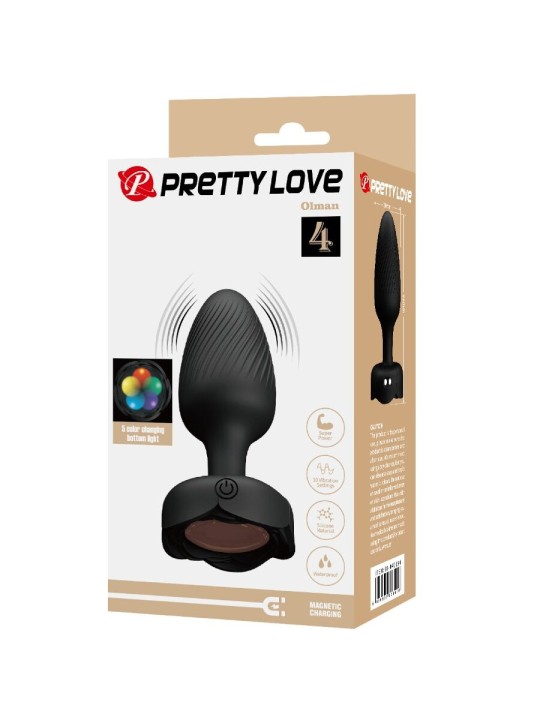 PRETTY LOVE - OLMAN ANAL PLUG WITH LED LIGHT BLACK 8.8 CM