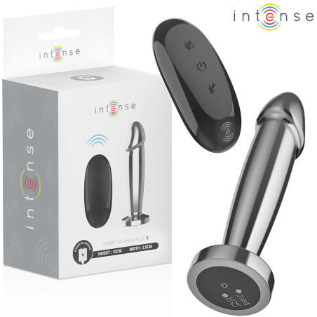 INTENSE - PLUG ANAL 10 VIBRACIONES METAL EN FORMA DE DILDO CON CONTROL
