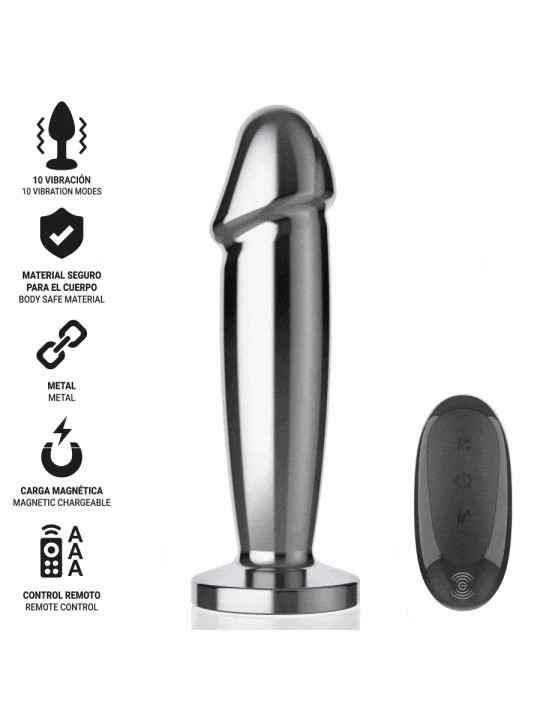 INTENSE - PLUG ANAL 10 VIBRAÇÕES DILDO DE METAL COM CONTROLE REMOTO S