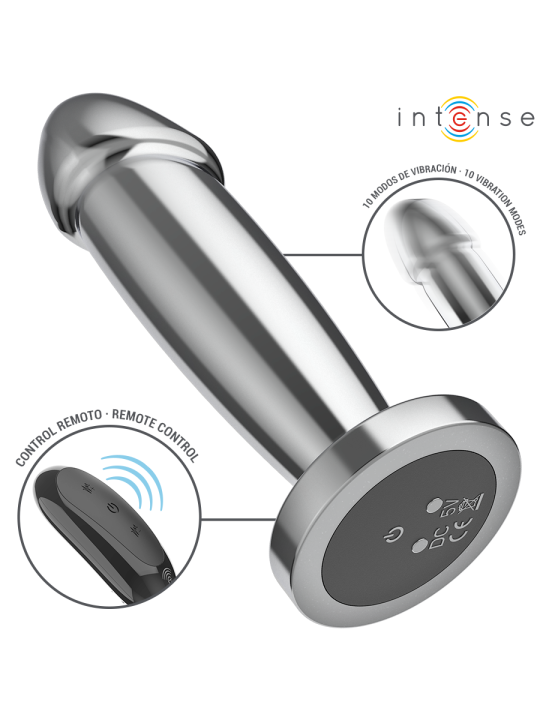 INTENSE - PLUG ANAL 10 VIBRACIONES METAL EN FORMA DE DILDO CON CONTROL