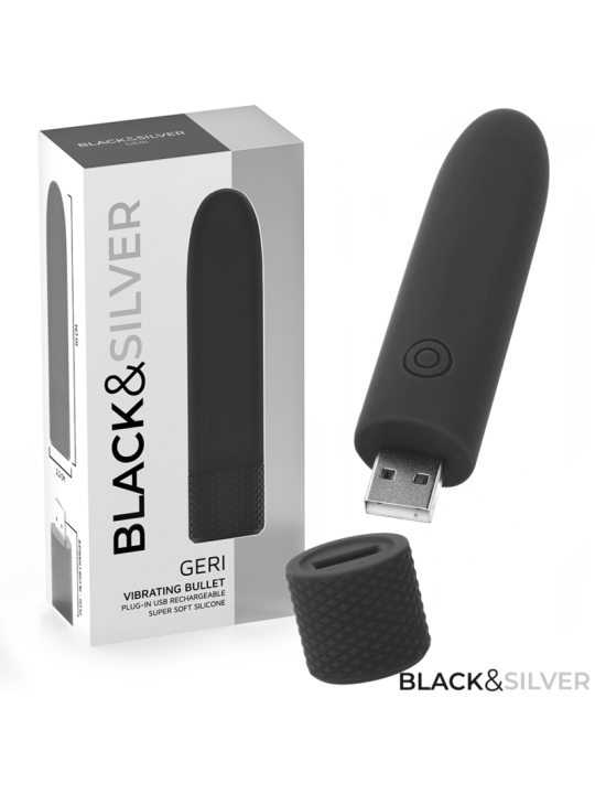 BLACK & SILVER - GERI USB RECHARGEABLE VIBRATING BULLET 8 VIBRATIONS B