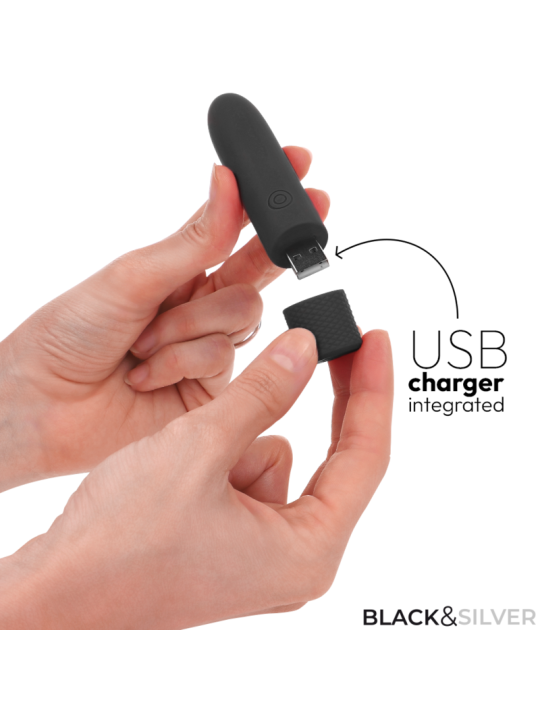 BLACK & SILVER - GERI USB RECHARGEABLE VIBRATING BULLET 8 VIBRATIONS B