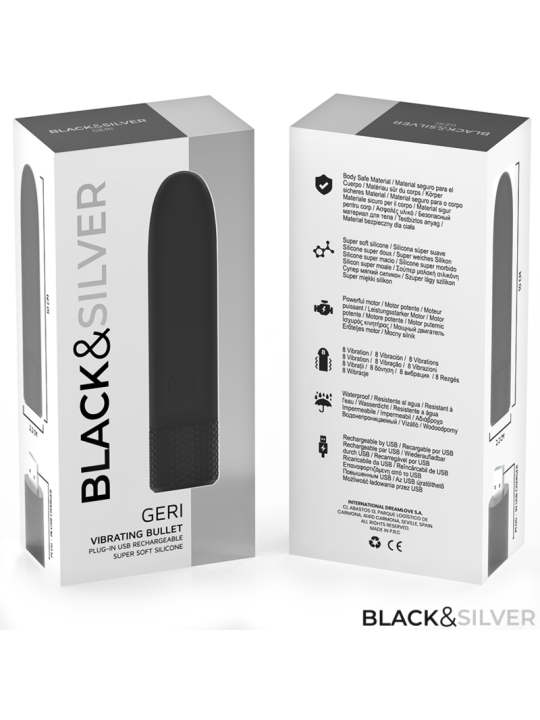 BLACK & SILVER - GERI USB RECHARGEABLE VIBRATING BULLET 8 VIBRATIONS B