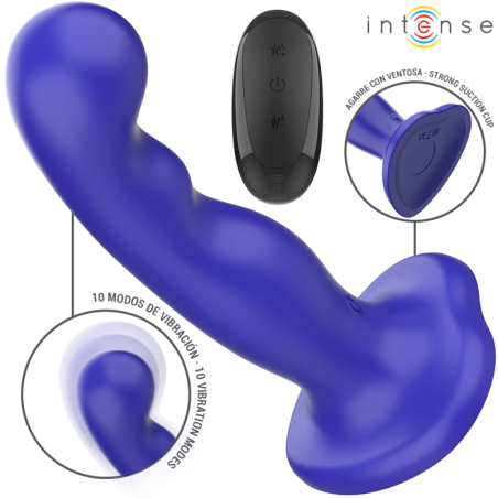 INTENSE - KORTE VIBRATOR MET ZUIGNAP BLAUWE AFSTANDSBEDIENING