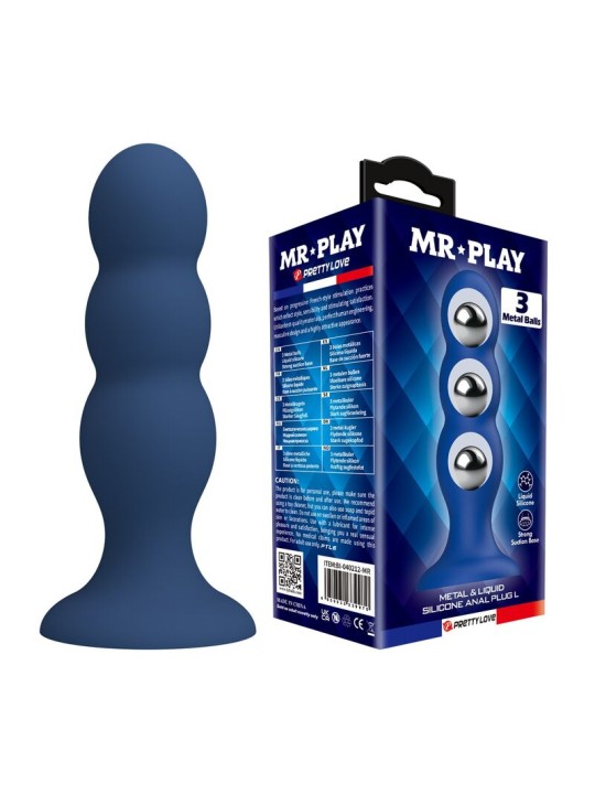 MR PLAY - ANALPLUG MIT METALLKUGELN UND SAUGNAPF, BLAU