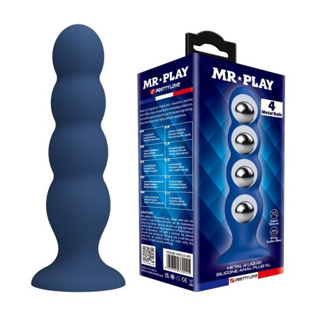 MR PLAY - PLUG ANAL CON 4 BOLAS METÁLICAS Y VENTOSA AZUL