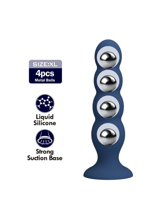 MR PLAY - PLUG ANAL COM 4 BOLINHAS DE METAL E VENTOSA AZUL