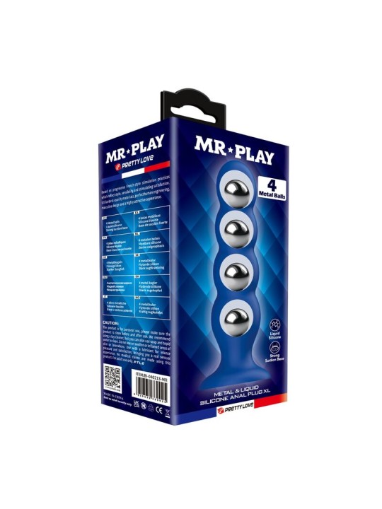 MR PLAY - ANALPLUG MIT 4 METALLKUGELN UND SAUGNAPF, BLAU
