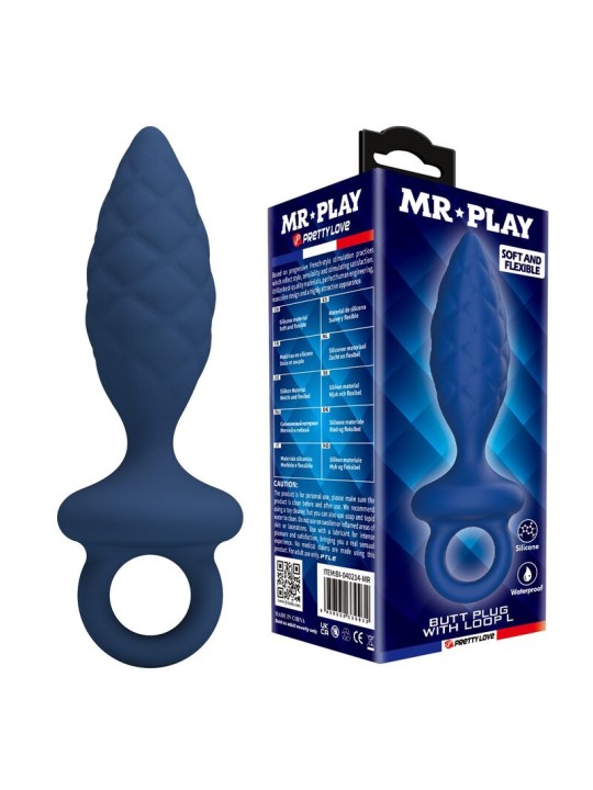 MR PLAY - PLUG ANAL TEXTURIZADO CON ANILLA AZUL L
