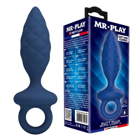 MR PLAY - PLUG ANAL TEXTURIZADO COM ANEL AZUL L