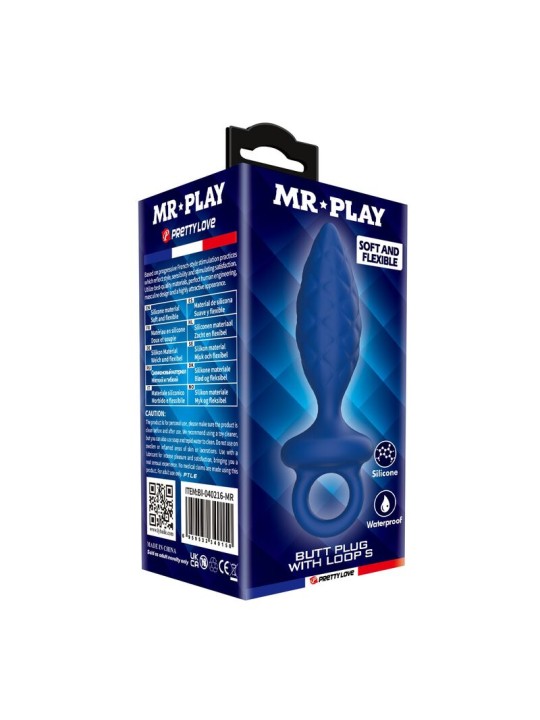 MR PLAY - PLUG ANAL TEXTURIZADO COM ANEL AZUL S