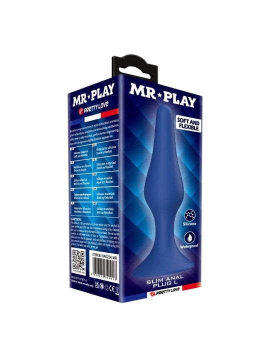 MR PLAY - PLUG ANAL DE SILICONE FINO AZUL L