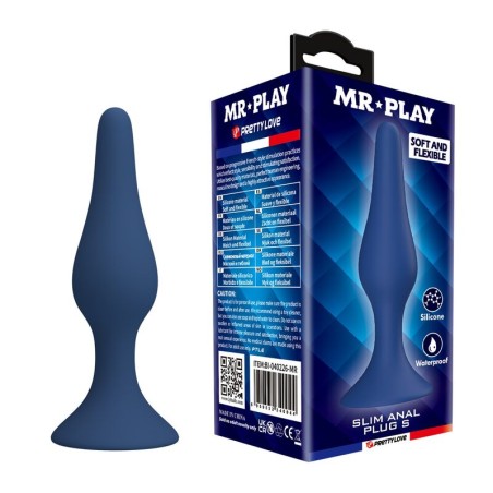 MR PLAY - BLAUWE SILICONEN SLANKE ANALE PLUG MAAT S
