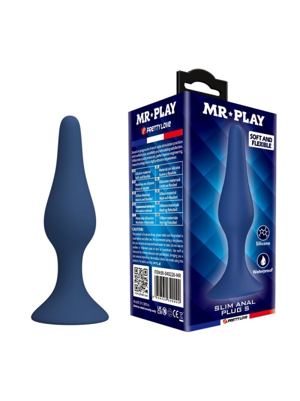 MR PLAY - PLUG ANAL FINO DE SILICONE AZUL TAMANHO S