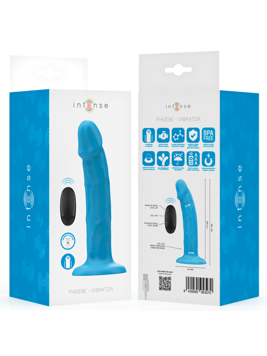 INTENSE - VIBRADOR REALÍSTICO PHOEBE 10 VIBRAÇÕES CONTROLE REMOTO AZUL