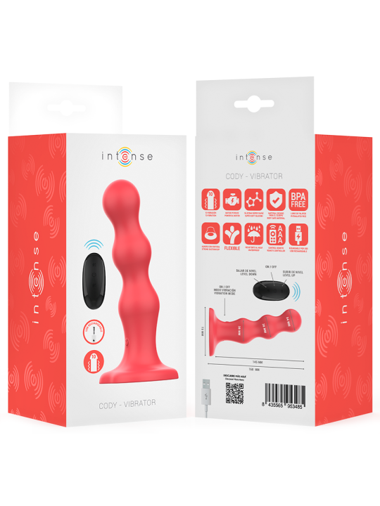 INTENSE - CODY VIBRATOR WITH SUCTION CUP RED REMOTE CONTROL