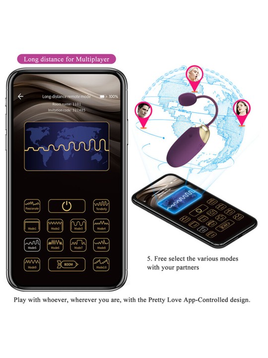 PRETTY LOVE - VIBRATORE A UOVO KLAY CON SPINTA, CONTROLLO TRAMITE APP,