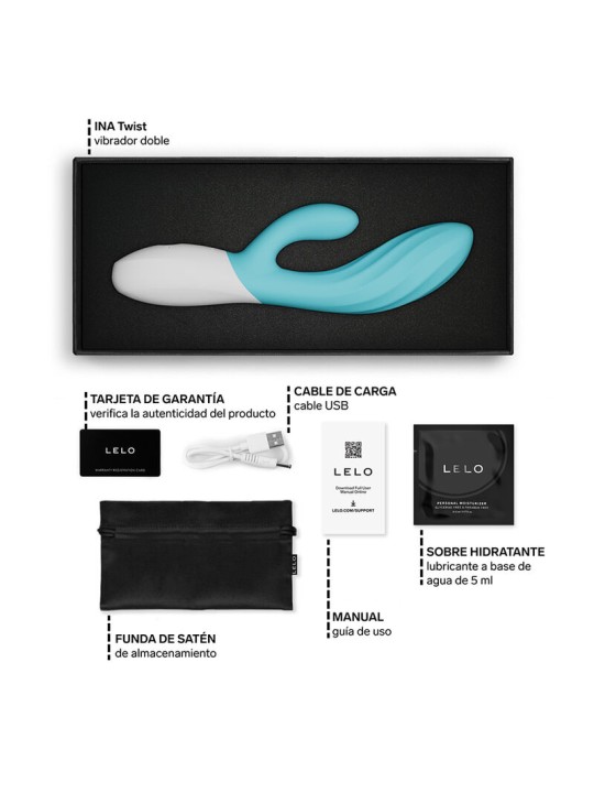 LELO - INA TWIST DUBBELE VIBRATOR KONIJN VOOR G-SPOT EN CLITORIS BLAUW