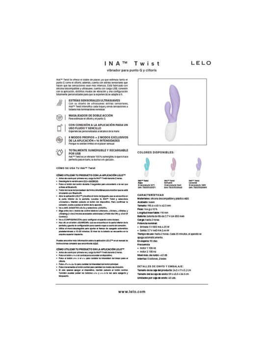 LELO - INA TWIST DUBBELE VIBRATOR KONIJN VOOR G-SPOT EN CLITORIS BLAUW