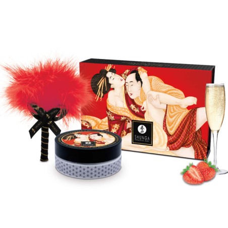 SHUNGA - AARDBEIEN EETBARE MASSAGEPOEDER KIT