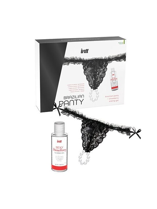 INTT RELEASES - BRAZILIAN BLACK PANTY WITH PEARLS AND LUBRICANT GEL 50