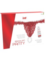 INTT RELEASES - RODE BRAZILIAANSE PANTY MET PARELS EN GLIJGEL 50 ML